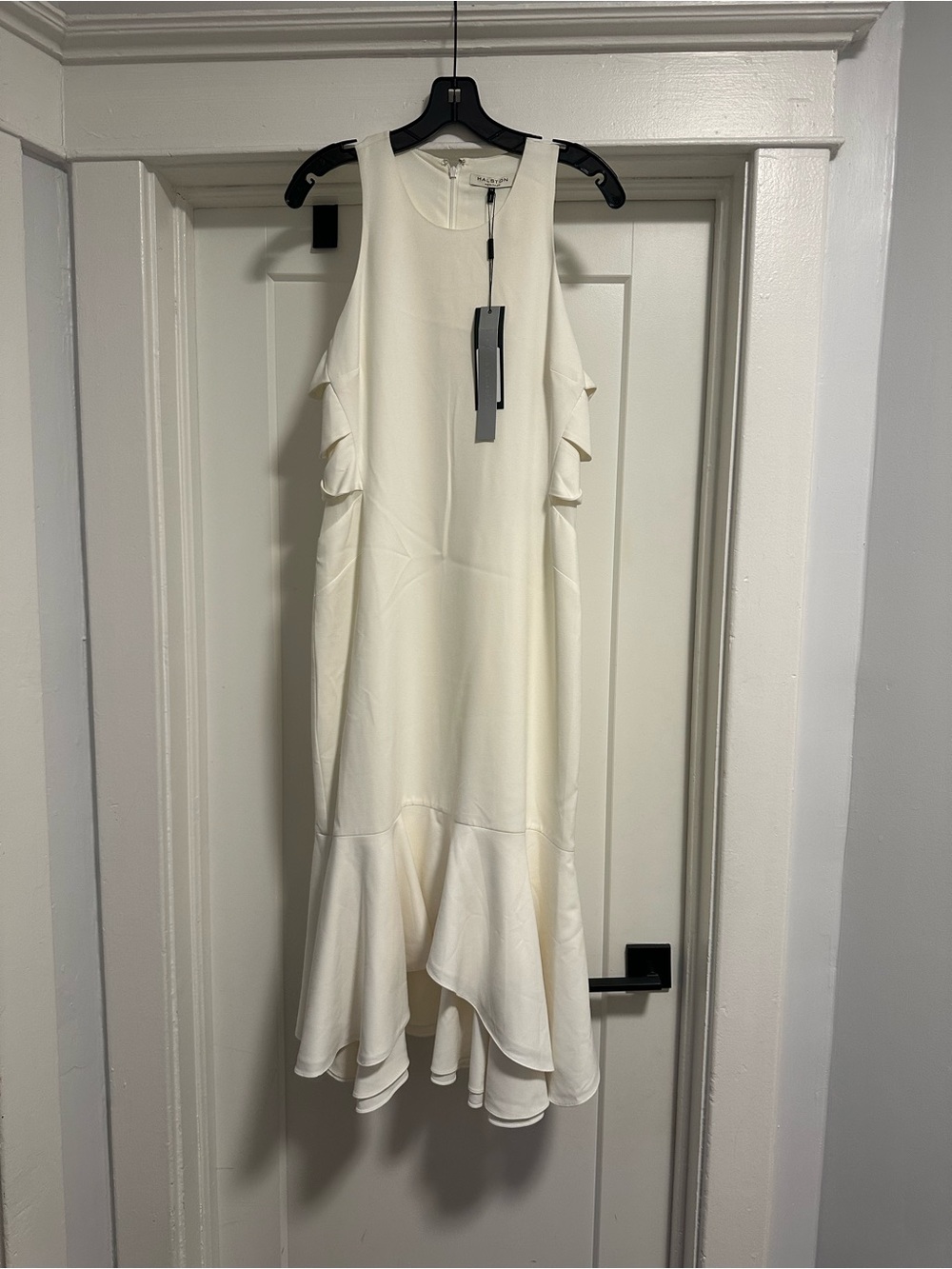 Halston Heritage Cream High-Low Ruffle Hem Dress